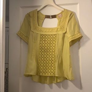 Silk chartreuse blouse with cutout detail